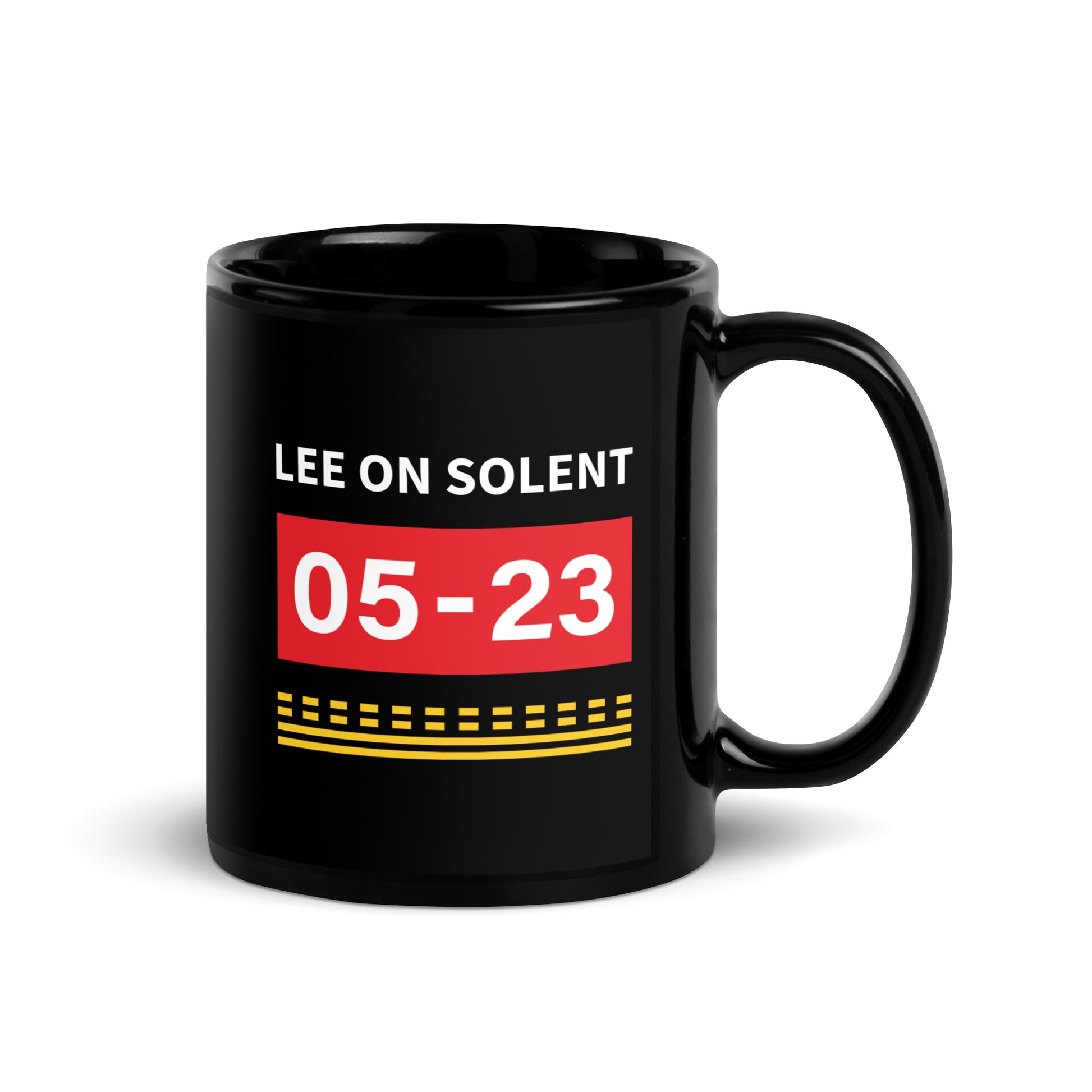 Lee on Solent Airfield Runway Hold Point Black Glossy Mug.