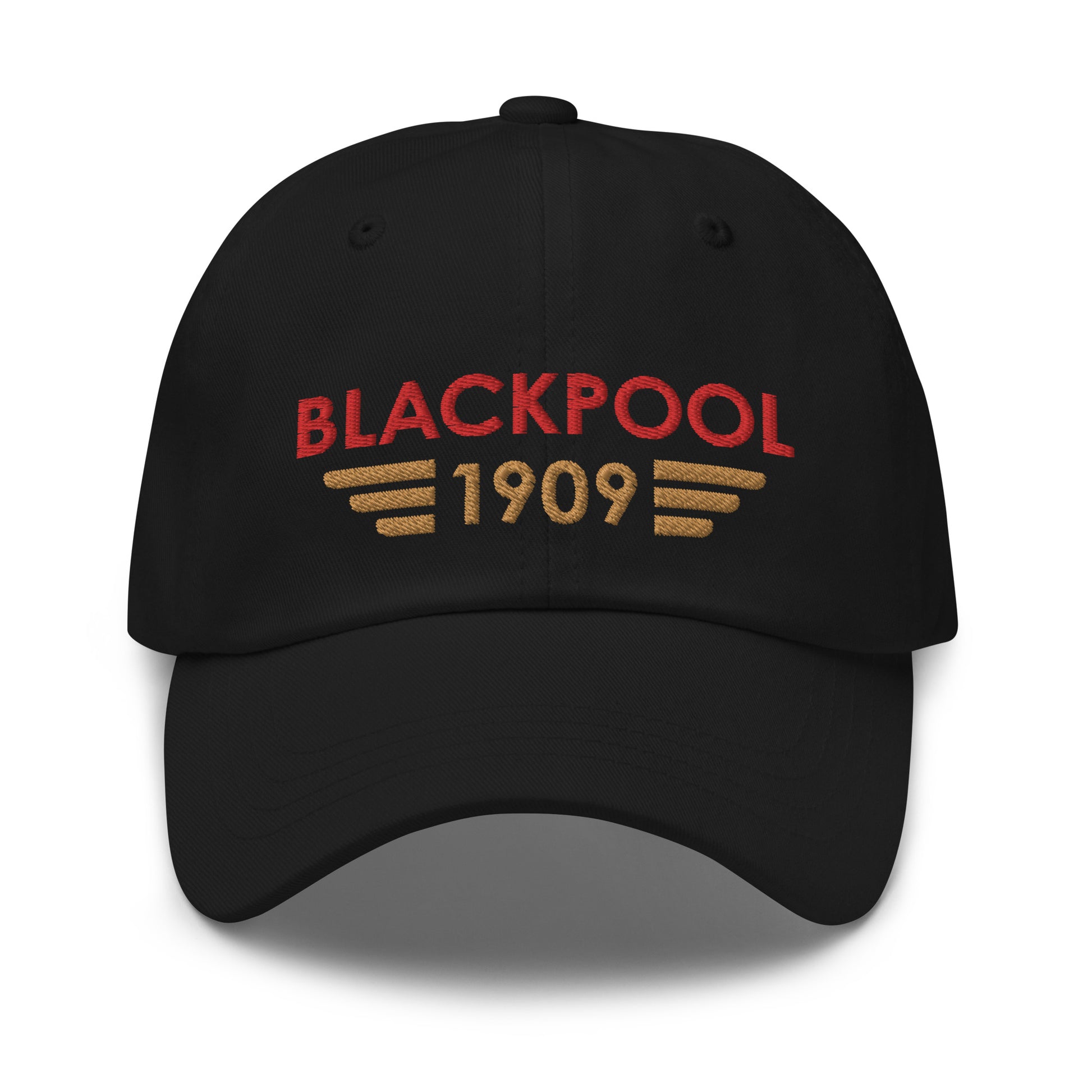 Blackpool Airport ICAO Code Embroidered Baseball Cap in black with the airport’s date of opening incorporated into a winged icon on the front and with the ICAO code at the back.