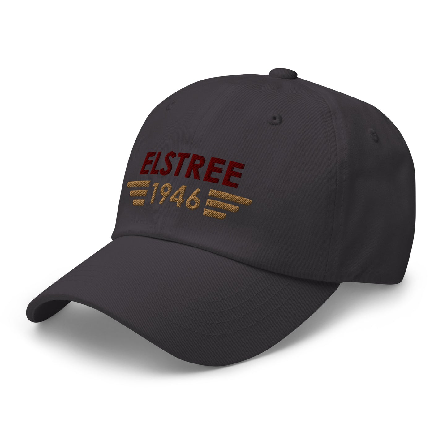 Elstree Aerodrome  ICAO Code Embroidered Baseball Cap in grey with the airport’s date of opening incorporated into a winged icon on the front and with the ICAO code at the back.