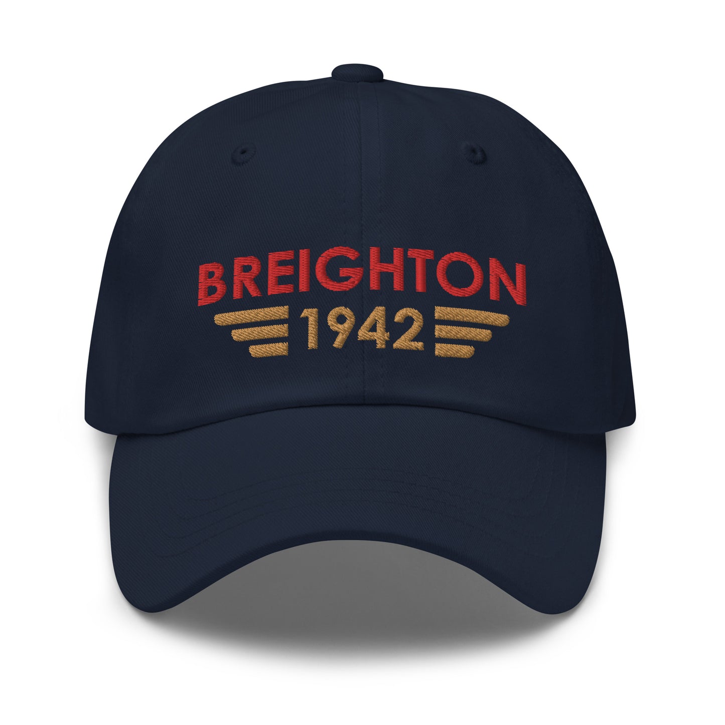 Breighton Airfield ICAO Code Embroidered Baseball Cap in navy blue with the airport’s date of opening incorporated into a winged icon on the front and with the ICAO code at the back.