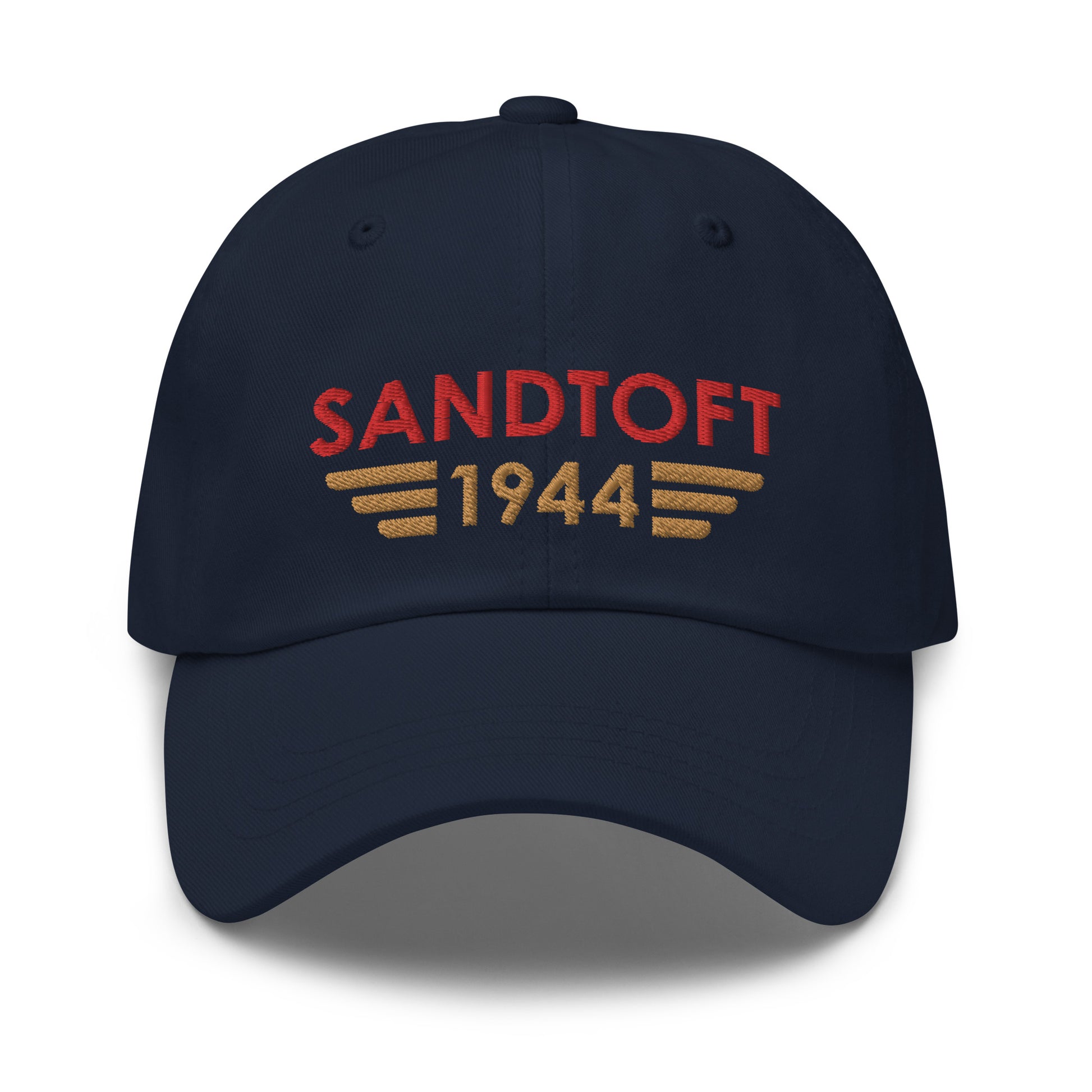 Sandtoft Airfield ICAO Code Embroidered Baseball Cap in navy blue with the airport’s date of opening incorporated into a winged icon on the front and with the ICAO code at the back.