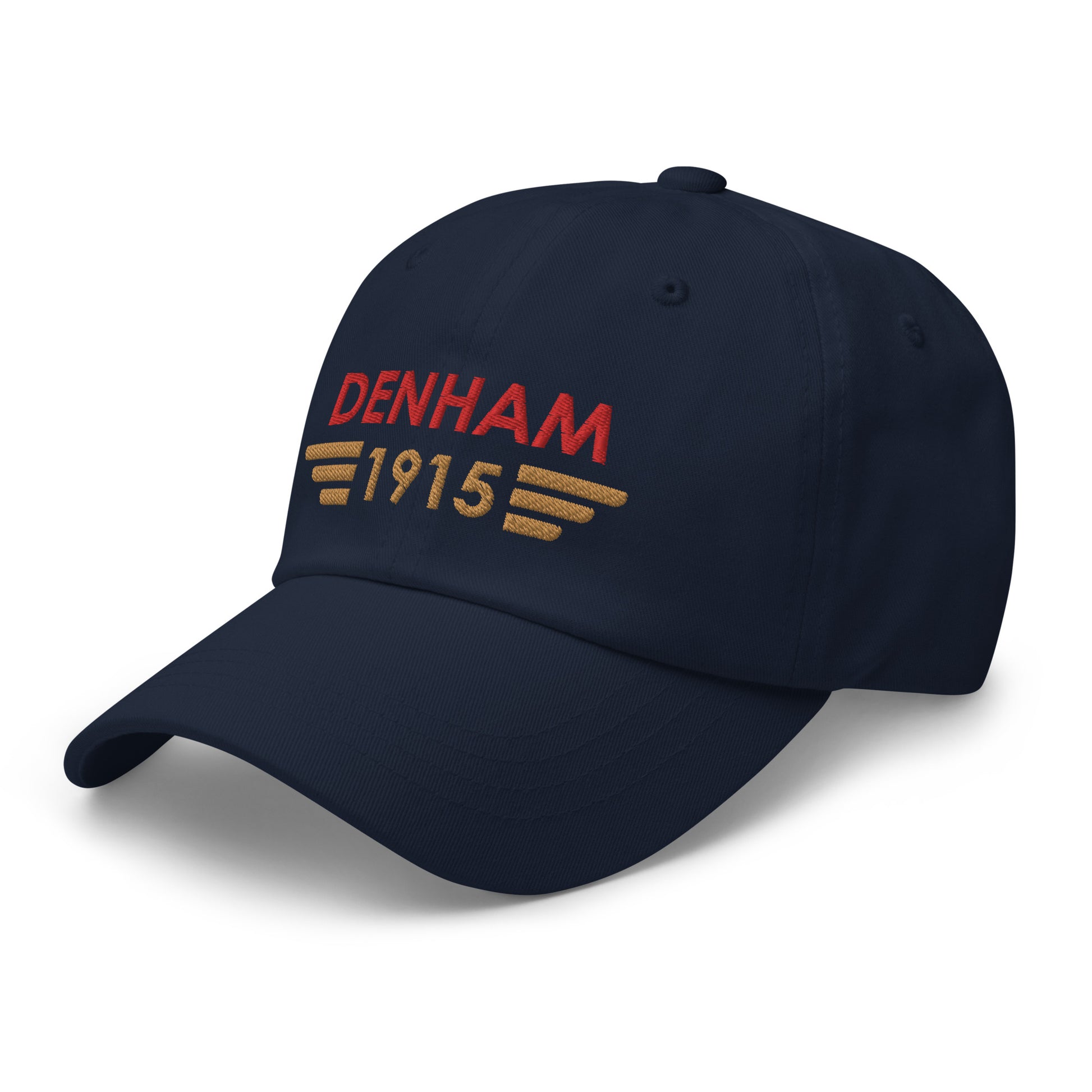 Denham Aerodrome ICAO Code Embroidered Baseball Cap in navy blue with the airport’s date of opening incorporated into a winged icon on the front and with the ICAO code at the back.