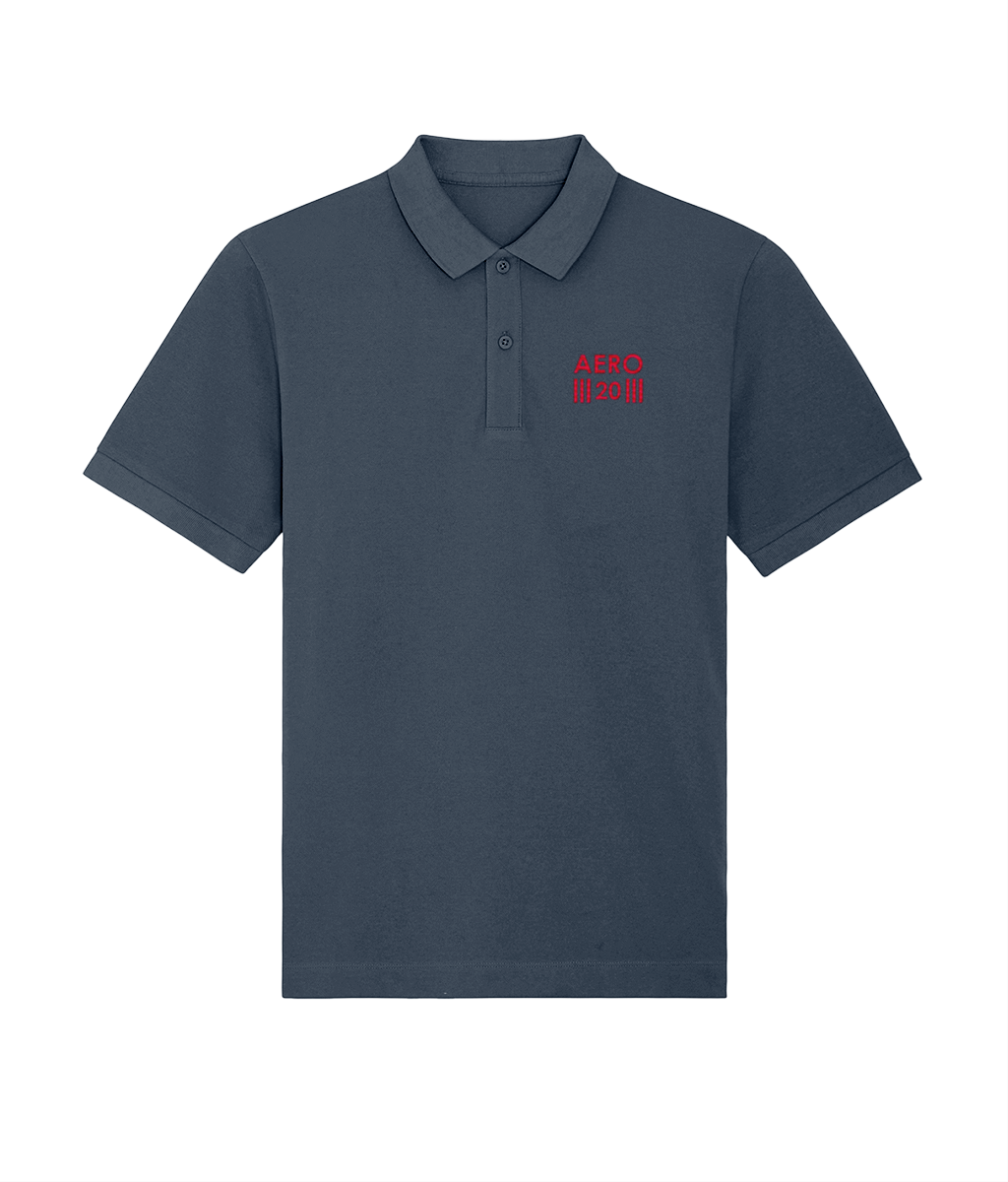 Navy blue polo shirt with Aero Two Zero logo.