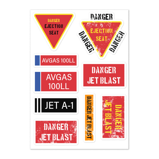 Fun Aircraft Warning and Fuel Signs 8 ¼" by 5 ⅞" Sticker Set