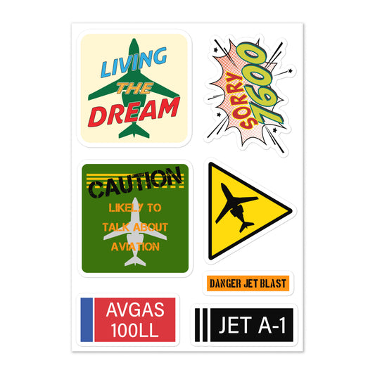 "Living The Dream" and Aviation Signs 8 ¼" by 5 ⅞" Sticker Set