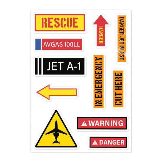 Fun Aircraft Warning Guidance and Fuel Signs Sticker Set