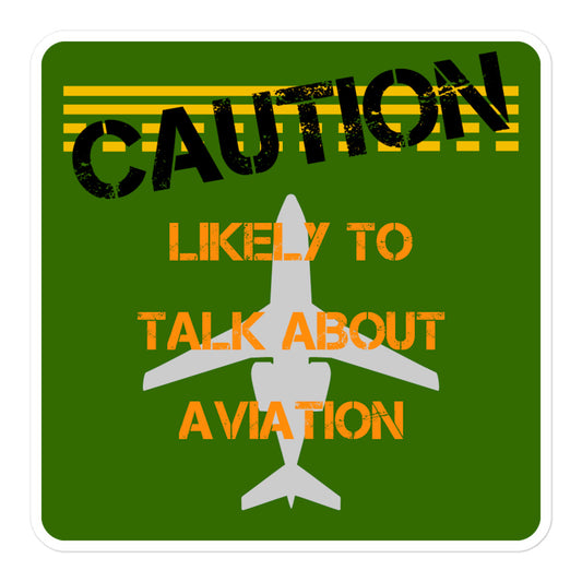 Caution likely to talk about aviation bubble-free vinyl sticker with a silhouette of a jet in grey and runway hold markings.