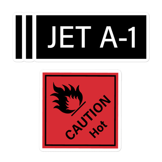 Fun Jet A1 and Caution Hot Signage bubble-free vinyl stickers