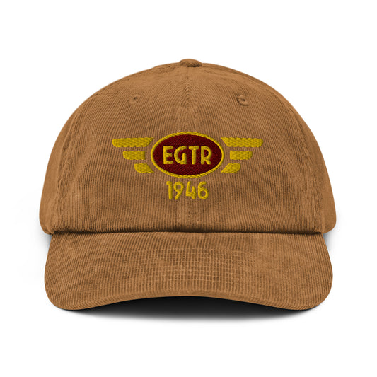 Elstree Aerodrome corduroy cap with embroidered ICAO code.