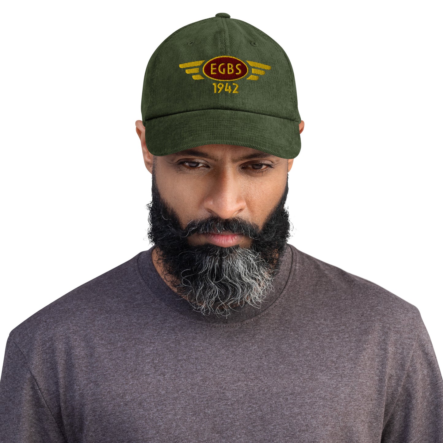 Shobdon Airfield corduroy cap with embroidered ICAO code.