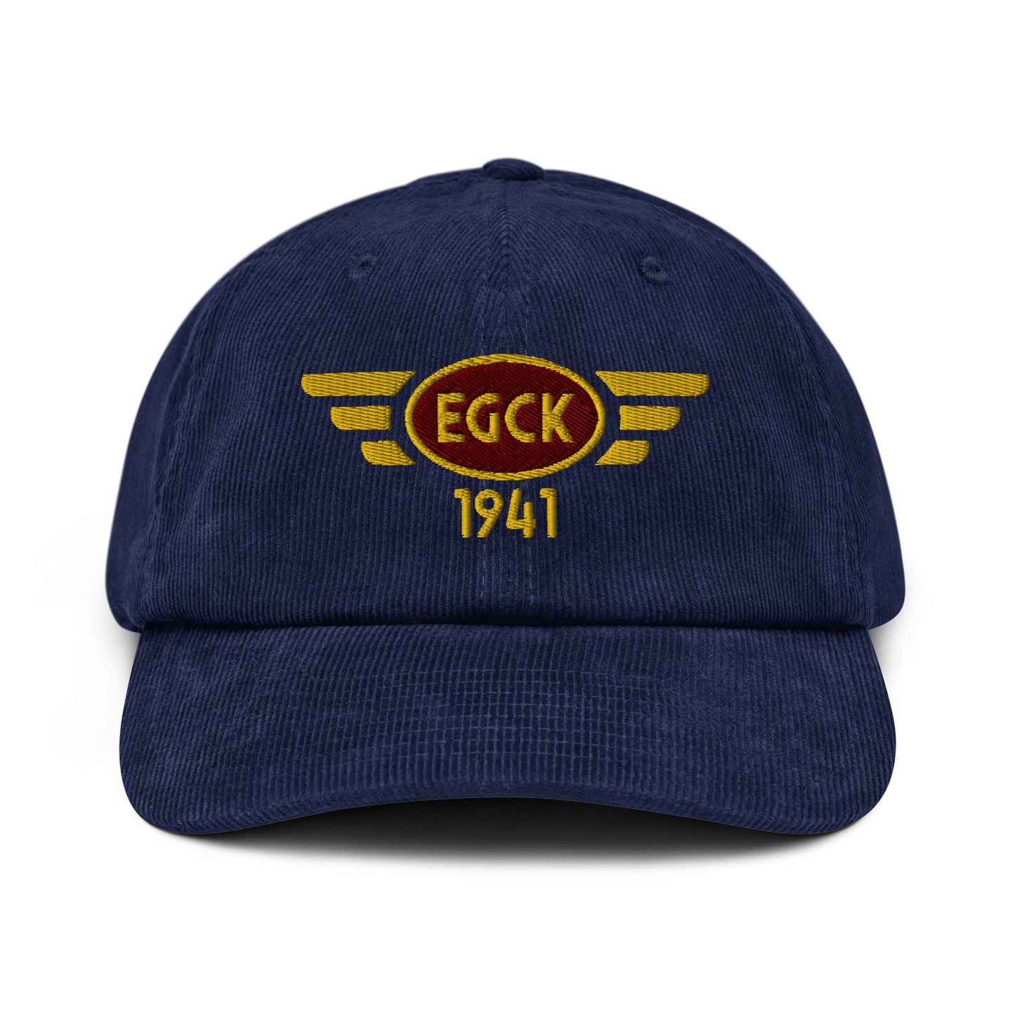 Caernarfon Airport corduroy cap with embroidered ICAO code.