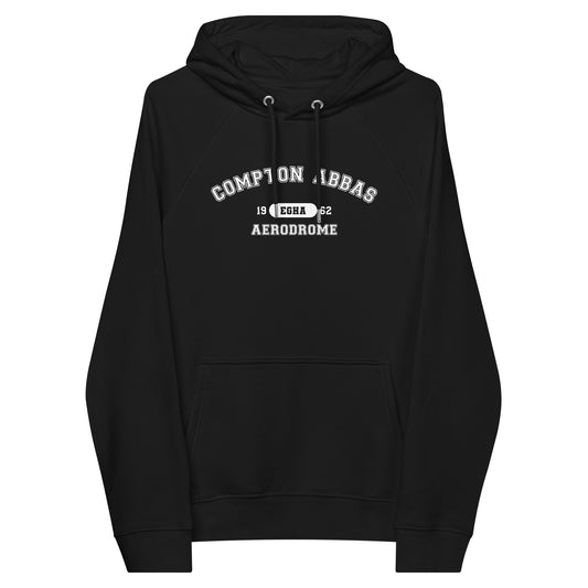 Compton Abbas Aerodrome Collegiate raglan hoodie with ICAO code.