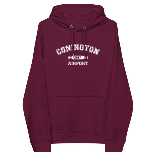 Conington Airport Collegiate raglan hoodie with ICAO code.