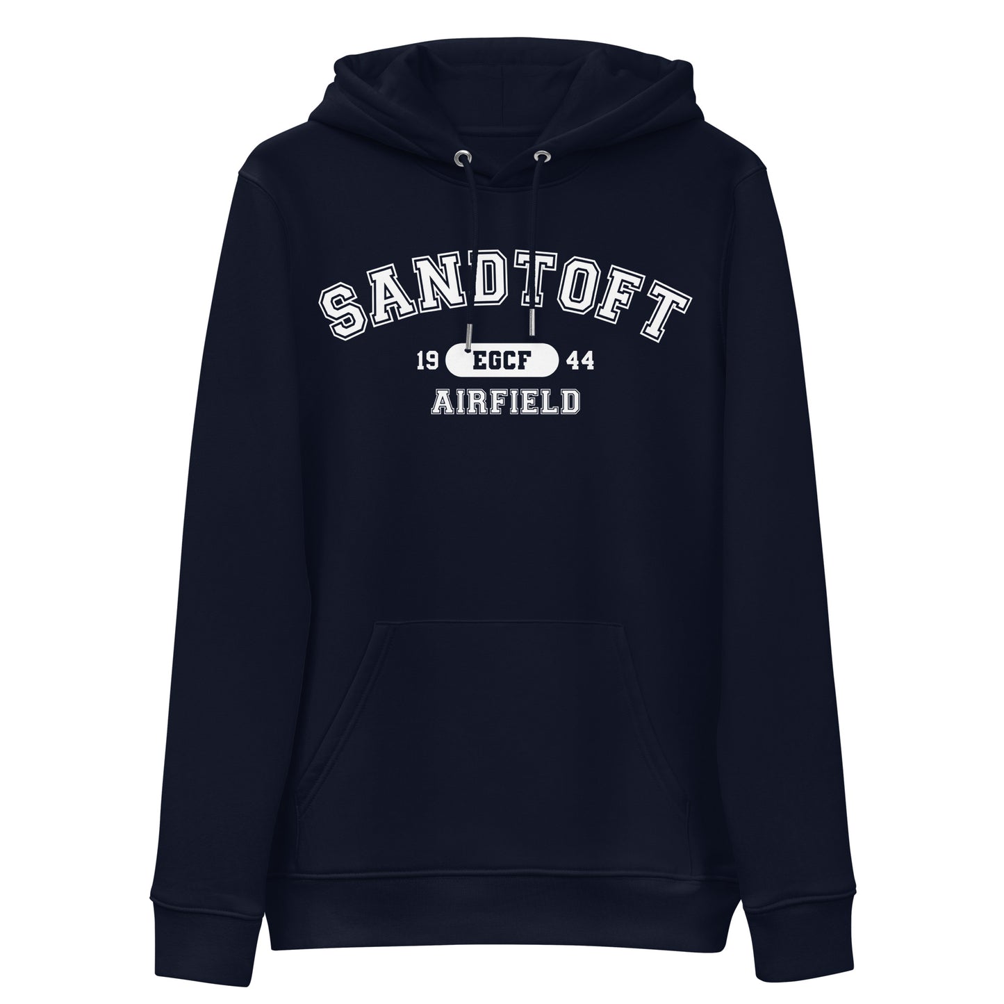 Sandtoft Airfield with ICAO code in collegiate style. Unisex essential eco hoodie.