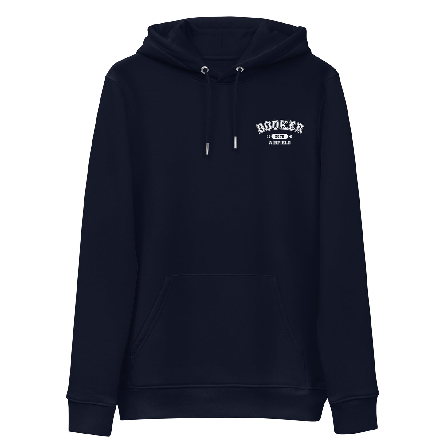 Booker Airfield with ICAO code and Runway Designator. Unisex essential eco hoodie.