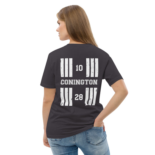 Conington Airport with ICAO code and Runway Designator. Unisex organic cotton t-shirt.