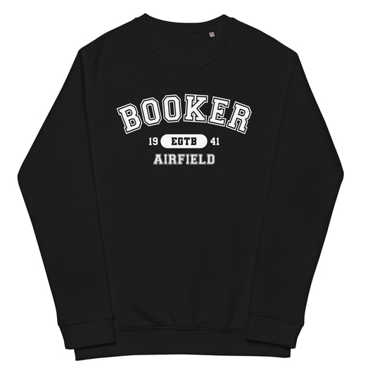 Booker Airfield collegiate style raglan sweatshirt.