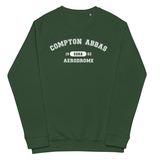 Compton Abbas Aerodrome collegiate style raglan sweatshirt.