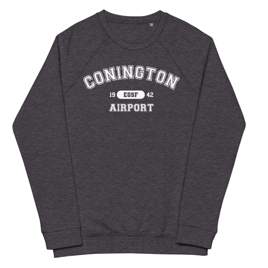 Conington Airport collegiate style raglan sweatshirt.